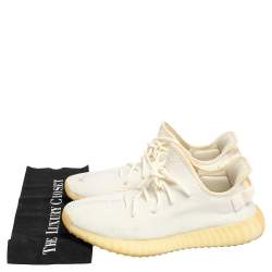 Pre Owned Yeezy x Adidas Boost 350 V2 Cream/Triple White Knit Fabric Lace Up Sneaker Size 44.5
