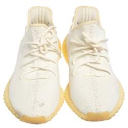 Pre Owned Yeezy x Adidas Boost 350 V2 Cream/Triple White Knit Fabric Lace Up Sneaker Size 44.5