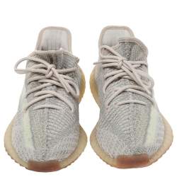 Pre Owned Yeezy x adidas Beige/Grey Knit Fabric Boost 350 V2 Citrin Low Top Sneakers Size 42