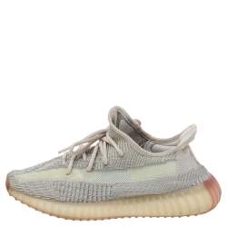 Pre Owned Yeezy x adidas Beige/Grey Knit Fabric Boost 350 V2 Citrin Low Top Sneakers Size 42