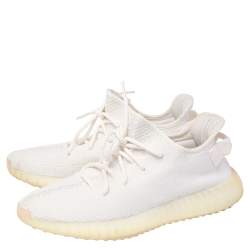 Pre Owned Yeezy x Adidas White Knit Fabric Boost 350 V2 Cream/Triple White Sneakers Size 44