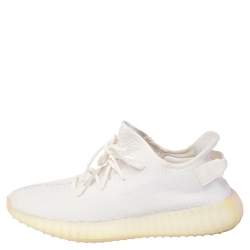 Pre Owned Yeezy x Adidas White Knit Fabric Boost 350 V2 Cream/Triple White Sneakers Size 44
