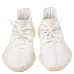 Pre Owned Yeezy x Adidas White Knit Fabric Boost 350 V2 Cream/Triple White Sneakers Size 44