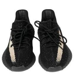 Pre Owned Yeezy x Adidas Core Black/White Knit Fabric Boost 350 V2 Sneakers Size 42 2/3