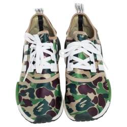 Pre Owned Adidas NMD R1 Bape Olive Camo Nylon Low Top Sneakers Size 42.5