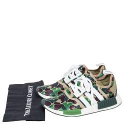 Pre Owned Adidas NMD R1 Bape Olive Camo Nylon Low Top Sneakers Size 42.5