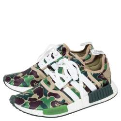 Pre Owned Adidas NMD R1 Bape Olive Camo Nylon Low Top Sneakers Size 42.5