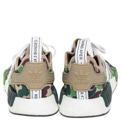 Pre Owned Adidas NMD R1 Bape Olive Camo Nylon Low Top Sneakers Size 42.5