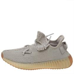 Pre Owned Yeezy x adidas Grey Knit Fabric Sesame Boost 350 V2 Low Top Sneakers Size 36