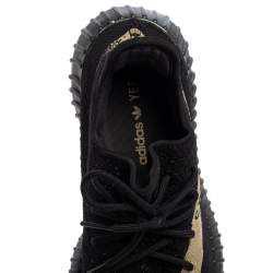 Pre Owned Yeezy x Adidas Core Black/Green Knit Fabric Boost 350 V2 Sneakers Size 43 1/3
