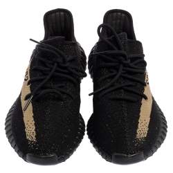 Pre Owned Yeezy x Adidas Core Black/Green Knit Fabric Boost 350 V2 Sneakers Size 43 1/3