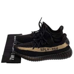 Pre Owned Yeezy x Adidas Core Black/Green Knit Fabric Boost 350 V2 Sneakers Size 43 1/3