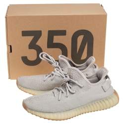 Pre Owned Yeezy x Adidas Grey Knit Fabric Boost 350 V2 Sesame Sneakers Size 42 2/3