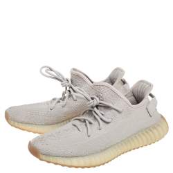 Pre Owned Yeezy x Adidas Grey Knit Fabric Boost 350 V2 Sesame Sneakers Size 42 2/3