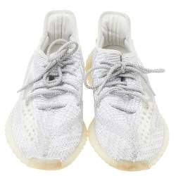 Pre Owned حذاء رياضي ييزي وأديداس بوست 350 في2 ستاتيك قماش تريكو أبيض / رمادي مقاس 46 2/3