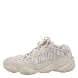 Pre Owned adidas Yeezy Beige/White Mesh And Suede 500 Bone Sneakers Size 46.5