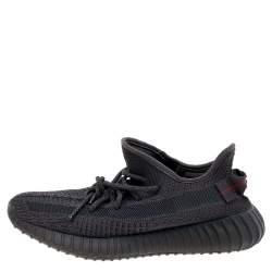 Pre Owned Yeezy x Adidas Black Knit Fabric Boost 350 V2 Static Non Reflective Sneakers Size 40 2/3