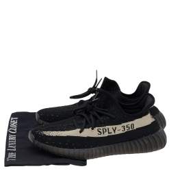 Pre Owned Yeezy x Adidas Core Black/White Knit Fabric Boost 350 V2 Sneakers Size 43 1/3
