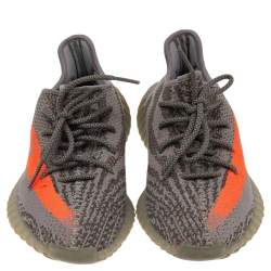 Pre Owned حذاء رياضي ييزي x أديداس بوست 350 V2 بيلوغا قماش تريكو رصاصي/برتقالي عنق منخفض مقاس 41 1/3