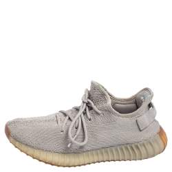 Pre Owned Yeezy x Adidas Grey Knit Fabric Boost 350 V2 Sesame Sneakers Size 42