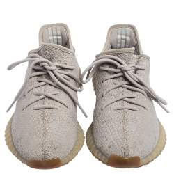 Pre Owned Yeezy x Adidas Grey Knit Fabric Boost 350 V2 Sesame Sneakers Size 42