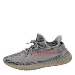 Pre Owned Yeezy x adidas Grey Knit Fabric Boost 350 V2 Beluga Low Top Sneakers Size 44