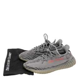 Pre Owned Yeezy x adidas Grey Knit Fabric Boost 350 V2 Beluga Low Top Sneakers Size 44