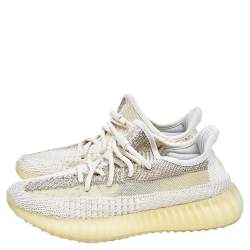 Pre Owned Yeezy x adidas Multicolor Knit Fabric Boost 350 V2 Natural Sneakers Size 38