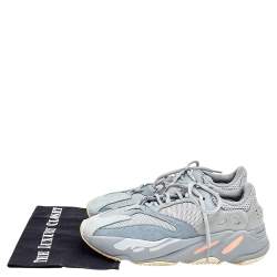 Pre Owned Yeezy x Adidas Grey/Blue Mesh, Leather, And Suede Boost 700 Inertia Sneakers Size 40 2/3