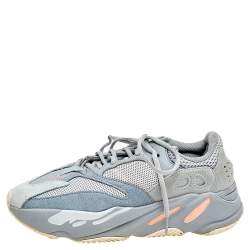 Pre Owned Yeezy x Adidas Grey/Blue Mesh, Leather, And Suede Boost 700 Inertia Sneakers Size 40 2/3