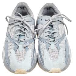 Pre Owned Yeezy x Adidas Grey/Blue Mesh, Leather, And Suede Boost 700 Inertia Sneakers Size 40 2/3