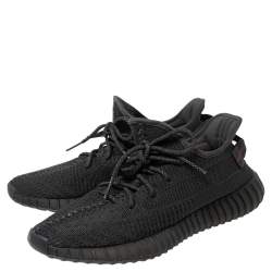 Pre Owned Yeezy x Adidas Black Knit Fabric Boost 350 V2 Sneakers Size 44
