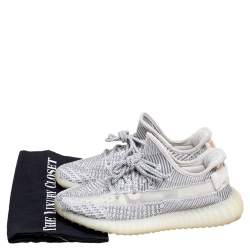 Pre Owned Yeezy x Adidas White/Grey Knit Fabric Boost 350 V2 Static Non-Reflective Sneakers Size 40