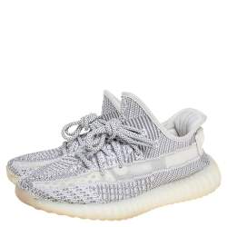 Pre Owned Yeezy x Adidas White/Grey Knit Fabric Boost 350 V2 Static Non-Reflective Sneakers Size 40