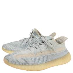Pre Owned Yeezy x Adidas White/Blue Knit Fabric Boost 350 V2 Sneakers Size 42 2/3