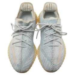 Pre Owned Yeezy x Adidas White/Blue Knit Fabric Boost 350 V2 Sneakers Size 42 2/3