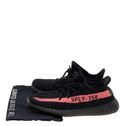 Pre Owned Yeezy x Adidas Black/Red Knit Fabric Boost 350 V2 Core Black Red Sneakers Size 41 1/3