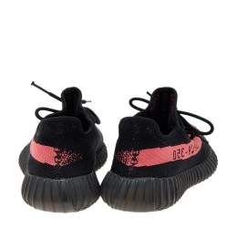 Pre Owned Yeezy x Adidas Black/Red Knit Fabric Boost 350 V2 Core Black Red Sneakers Size 41 1/3