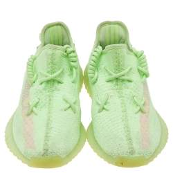 Pre Owned Yeezy x Adidas Green Knit Fabric Boost 350 V2 "Glow in The Dark" Low Top Sneakers Size 39 1/3