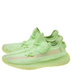 Pre Owned Yeezy x Adidas Green Knit Fabric Boost 350 V2 "Glow in The Dark" Low Top Sneakers Size 39 1/3