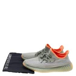 مملوكة مسبقًا حذاء رياضي ييزي × أديداس منخفض من أعلى بوست 350 في2 ديزرت سيغ قماش تريكو رمادي/ أخضر مقاس 40 2/3