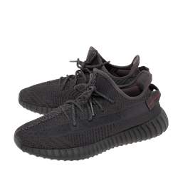 مملوكة مسبقًا Yeezy x Adidas Black Knit Fabric Boost 350 V2 Static Reflective Sneakers Size 45 1/3