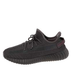 مملوكة مسبقًا Yeezy x Adidas Black Knit Fabric Boost 350 V2 Static Reflective Sneakers Size 45 1/3