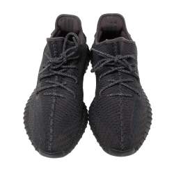 مملوكة مسبقًا Yeezy x Adidas Black Knit Fabric Boost 350 V2 Static Reflective Sneakers Size 45 1/3