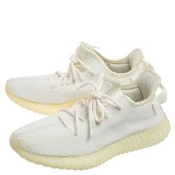 Pre Owned Yeezy x Adidas Off-White Knit Fabric Boost 350 V2 Butter Sneakers Size 40 2/3