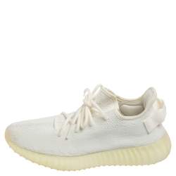 Pre Owned Yeezy x Adidas Off-White Knit Fabric Boost 350 V2 Butter Sneakers Size 40 2/3