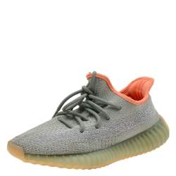 Pre Owned Yeezy x Adidas Green/Grey Knit Fabric Boost 350 V2 Dessert Sage Sneakers Size 38 2/3