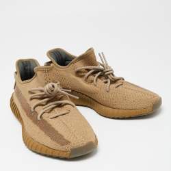 مملوكة مسبقًا Yeezy x Adidas Brown Knit Fabric Boost 350 V2 Earth Lace Up Sneakers Size 44