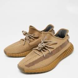 مملوكة مسبقًا Yeezy x Adidas Brown Knit Fabric Boost 350 V2 Earth Lace Up Sneakers Size 44
