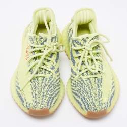 Pre Owned حذاء رياضي ييزي x أديداس بوست 350 في 2 سيمي فروزين قماش تريكو أصفر نيون عنق منخفض مقاس 39 1/3